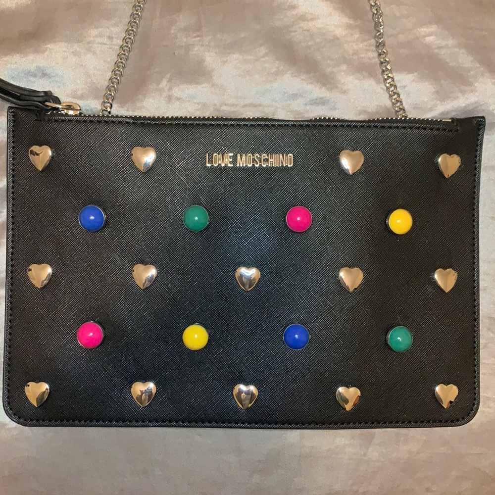 LOVE MOSCHINO hearts and "LOVE" studded slim bag